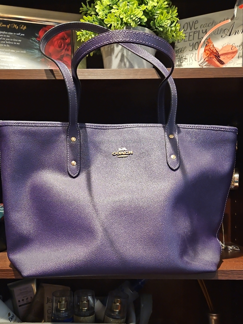Coach Purple Leather Tote with Gold Logo
